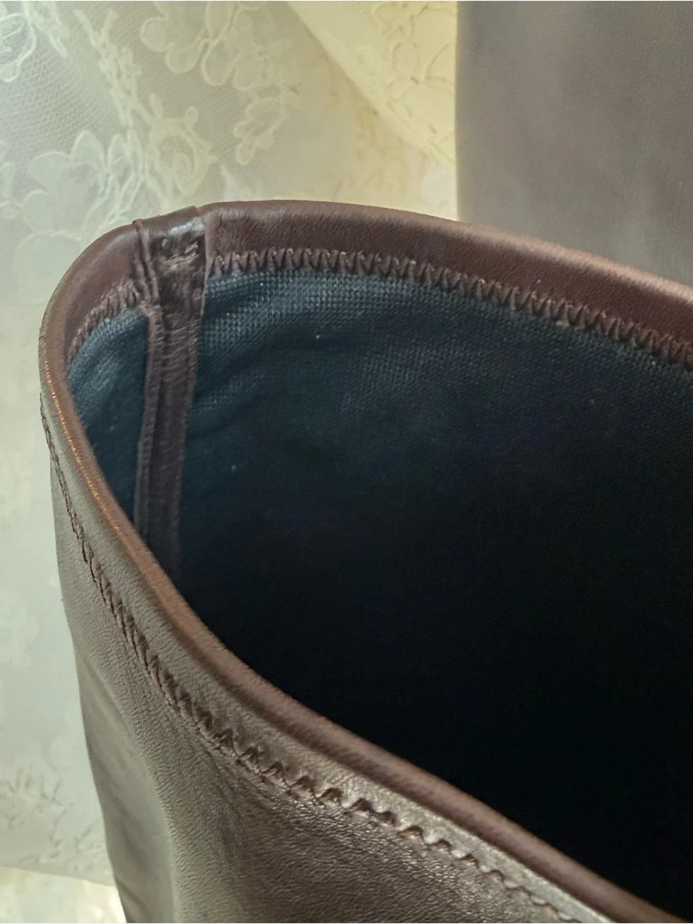 Cole Haan Dark Brown Leather Knee Heeled Boots with Stretch Panel At Calf
